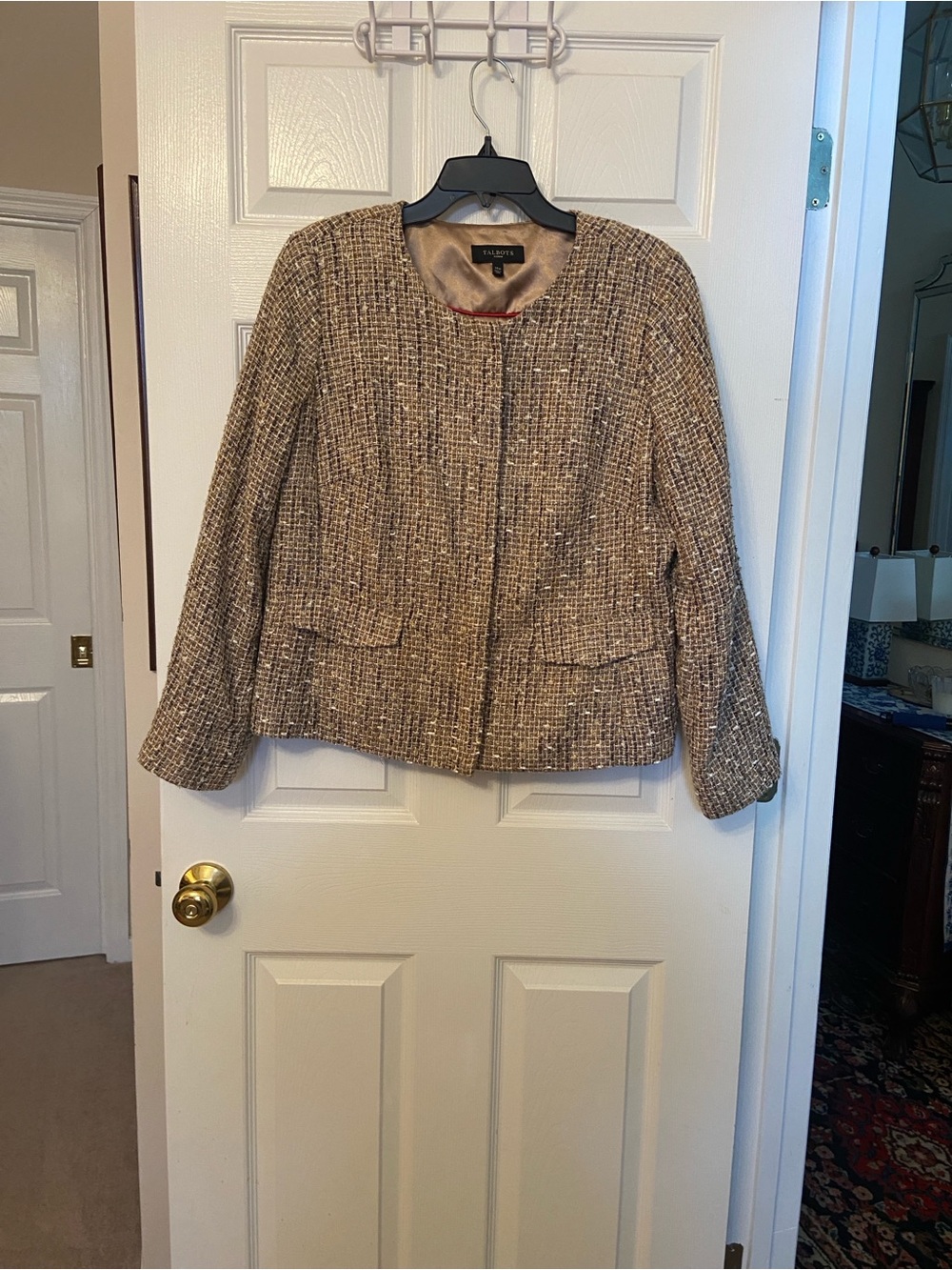 Talbots Beige Tweed Collarless Blazer